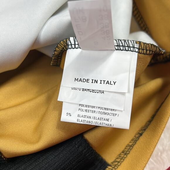 Bocetto long sleeved wiggle sheath dress in mustard, white and black, small - Picture 9 of 12